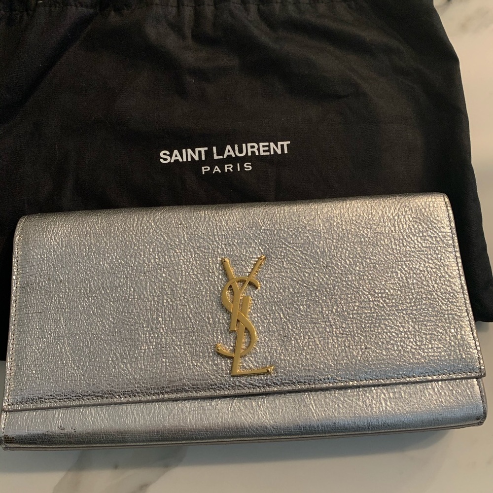Saint Laurent Silver Metallic Clutch